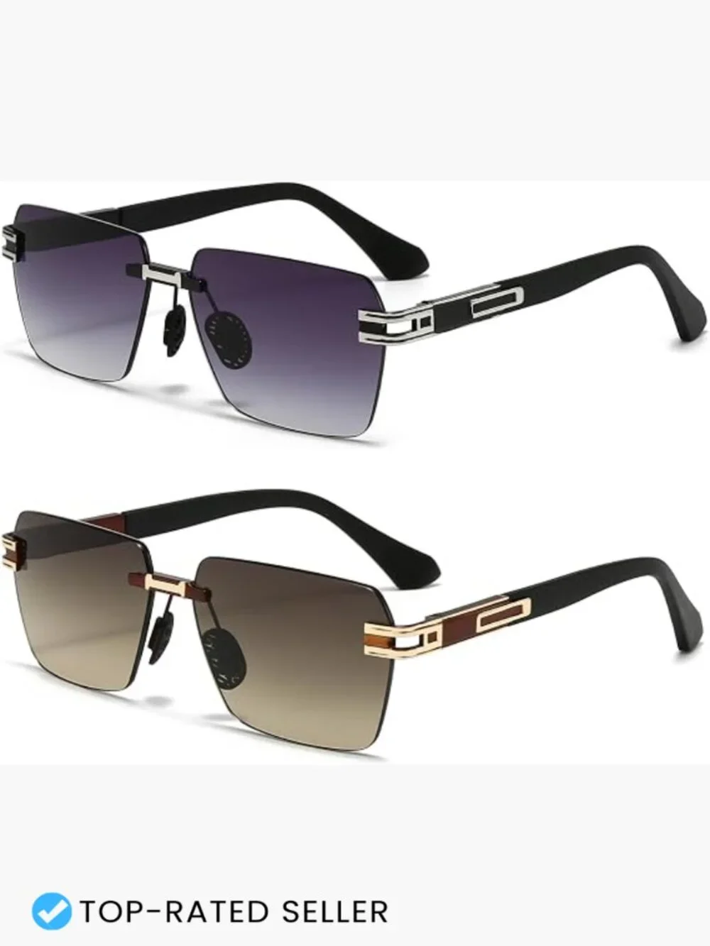 Rimless Rectangle Sunglasses Square Frameless Shades Y2K Vintage UV Protection